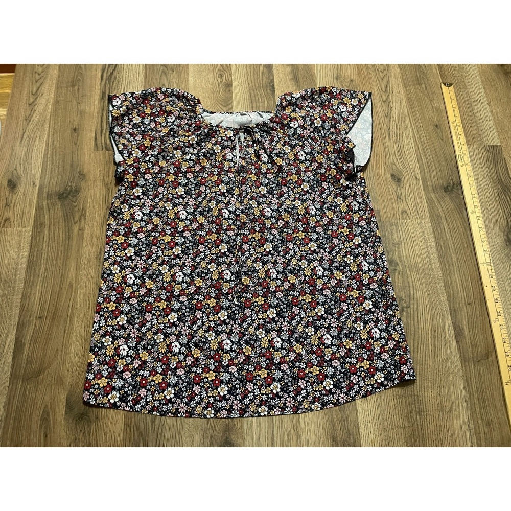 Simple Fun Shirt, Women's Size Large, Black Multi, Floral, Short Sleeve
